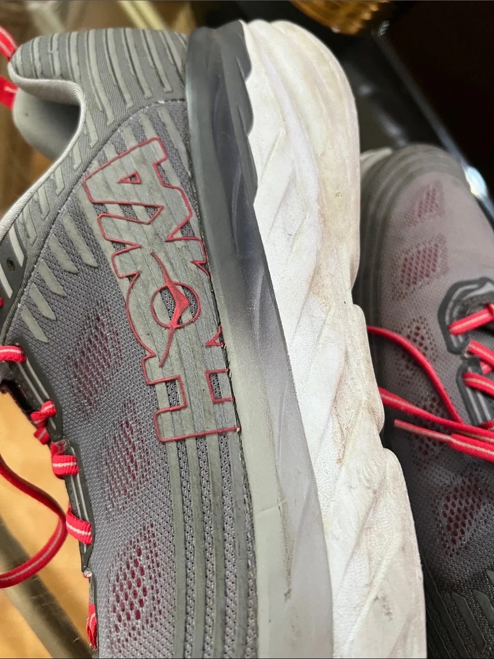 Hoka Men's Gray Athletic Swim Shoes with Red Accents